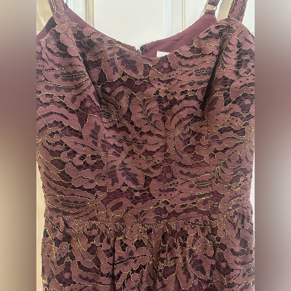 Dress the Population Dress Lace Burgundy Spaghetti Strap Size XXS Midi - Picture 5 of 5